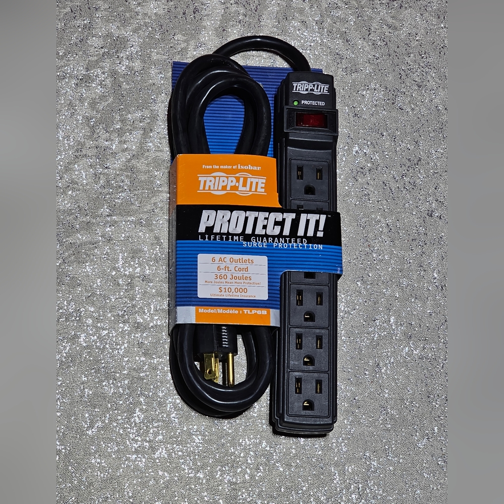 NEW Tripp Lite Black 6 Outlets Surge Protector with 6ft cord